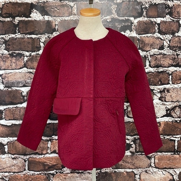 Genes Lecoanet Hemant Jacket France Quilted Burgundy Red Pockets Large - Picture 1 of 12
